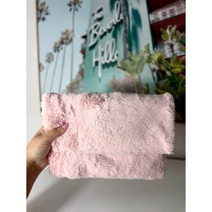 Hello 3AM Light Pink Faux Fur Shoulder Crossbody Bag Clutch Purse Gold Chain